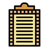 Yellow clipboard with paper showing horizontal lines for taking notes or writing down ideas vector