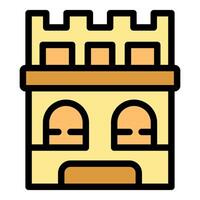 Medieval castle building facade featuring battlements and windows icon vector