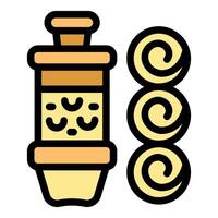 Cashew nuts in jar with cashew nuts showing its spiral shape beside jar vector