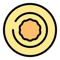 Round cookie lying on plate icon thin line for bakery shop vector