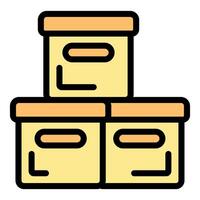 Three cardboard boxes stacked up forming a pyramid shape vector