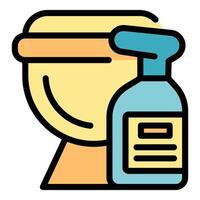 Cleaning toilet bowl using disinfectant spray bottle vector