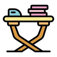 Folding ironing board with iron and clothes on top icon vector outline
