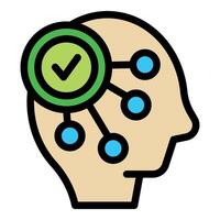 Human head profile showing neural network with check mark icon vector