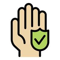 Open hand showing protection shield with check mark icon vector