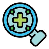 Magnifying glass showing cross examining healthcare system issues vector