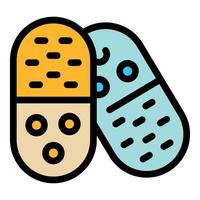 Two different colored pills leaning on each other making a cross shape vector