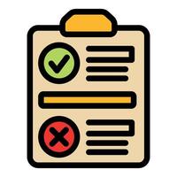 Clipboard showing checkmark for approve and cross for reject symbol in filled outline style vector