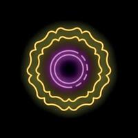Bright neon sign showing a round frame with copy space on a black background vector