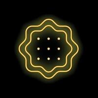 Yellow neon sign of round cookie on black background vector