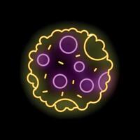 Neon icon of cookie with chocolate chips shining in the dark vector