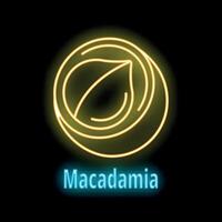 Glowing neon icon of macadamia nut with leaf on black background vector