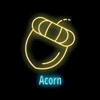 Neon sign showing an acorn glowing on dark background vector