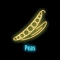 Glowing neon icon of green peas in a pod on a black background vector