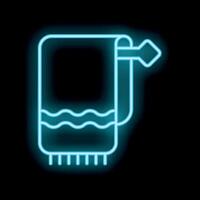 Neon towel hanging on towel rail glowing on black background vector