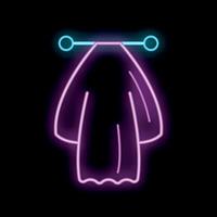 Neon sign representing towel hanging on a rack on black background vector