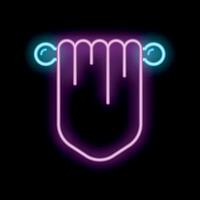 Hand showing rock and roll gesture with two fingers up in neon light style vector