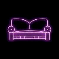 Vibrant purple neon sign depicting a comfortable sofa on a black background vector