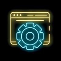 Neon icon of browser window representing web development process vector