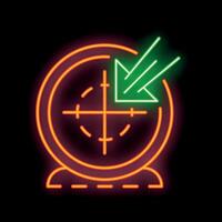 Neon sign showing green arrow pointing at target symbol vector