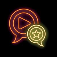 Neon icon of speech bubbles discussing video content rating vector