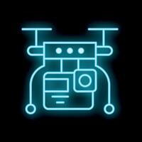Neon sign of drone recording with action camera icon vector