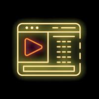 Neon browser window displaying video content on black background vector