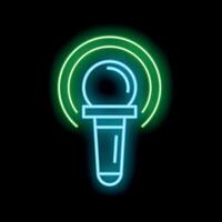 Neon microphone icon glowing on dark background vector