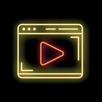 Neon sign showing internet browser displaying video player button vector