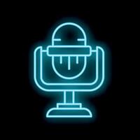 Neon microphone shining on black background vector