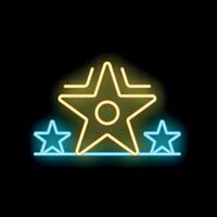 Neon sign showing three stars on black background with copy space vector