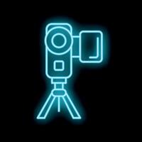 Neon icon of a camera recording on a tripod vector