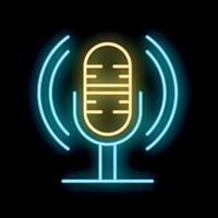 Neon microphone icon glowing on dark background vector