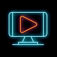 Neon icon of computer monitor displaying play button for online video streaming vector