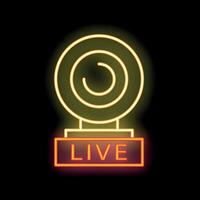 Neon web camera live streaming sign on black background vector