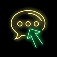 Neon green cursor clicking speech bubble with three dots on black background vector