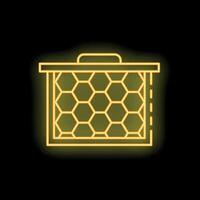 Glowing yellow neon icon of a beehive, isolated on a black background, representing the concept of beekeeping vector