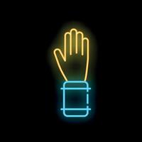 Neon sign showing hand with raised index finger on black background vector