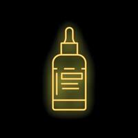 Neon icon of dropper bottle glowing on black background vector