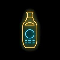 Neon icon of bottle of shampoo glowing on dark background vector