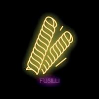 Neon sign of italian pasta fusilli rotating on black background vector