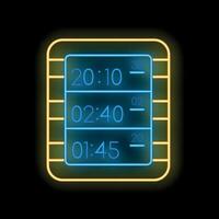 Neon scoreboard showing time and score on dark background vector