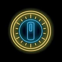 Neon icon of power button enclosed in circle on black background vector