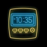 Glowing neon line digital alarm clock showing ten thirty five icon isolated on black background vector