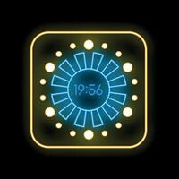 Neon clock showing nineteen fifty six on a dark background vector