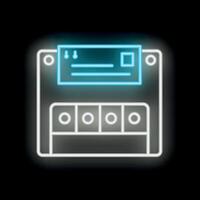 Neon icon of floppy disk saving document with envelope symbol vector