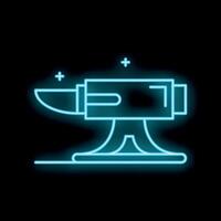 Glowing neon anvil icon on dark background representing blacksmithing vector