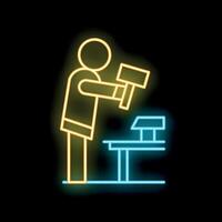 Neon sign of blacksmith working with hammer at anvil vector