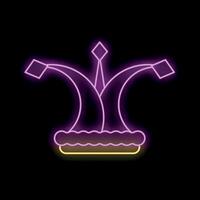Glowing neon sign of a jester hat with bells on black background vector