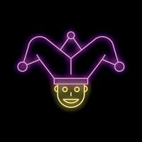 Neon sign representing a jester smiling and wearing a hat with bells vector